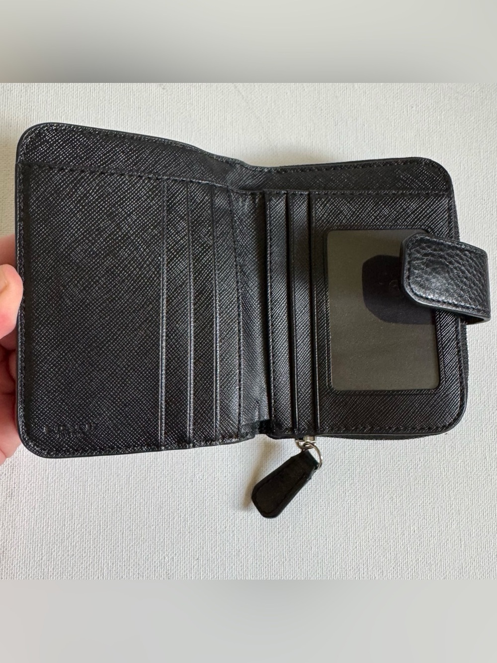 Coach Zip Around Snap Wallet Black Pebbled Leather Accordion Bifold ID - Picture 3 of 10